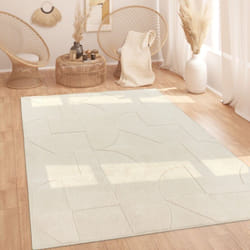 Paco Home - Tapis Salon Chambre Adulte Poil Long Shaggy Scandinave Boho Abstrait Crème 80x150 cm