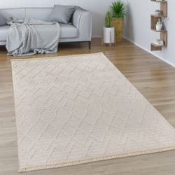 Paco Home - Tapis Salon Chambre Adulte Poils Ras Motif Boho Motif Geometrique Franges 160x230 cm, Crème 7