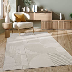 Paco Home - Tapis Salon Chambre Adulte Poils Ras Motif Scandinave Geometrique Boho Uni 200x290 cm, Crème