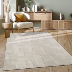 Paco Home - Tapis Salon Chambre Adulte Poils Ras Motif Scandinave Geometrique Boho Uni 120x170 cm, Crème 2