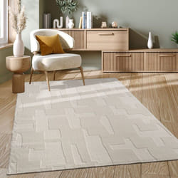 Paco Home - Tapis Salon Chambre Adulte Poils Ras Motif Scandinave Geometrique Boho Uni 80x150 cm, Crème 2