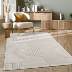 Paco Home Tapis Salon Chambre Adulte Poils Ras Motif Scandinave Geometrique Boho Uni 120x170 cm, Crème 3