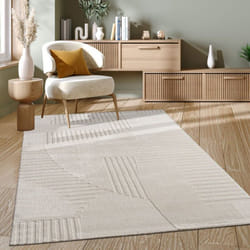 Paco Home - Tapis Salon Chambre Adulte Poils Ras Motif Scandinave Geometrique Boho Uni 200x290 cm, Crème 3