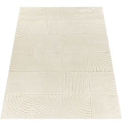 Paco Home - Tapis Salon Chambre Poils Ras Arc Scandinave Boho Motif Geometrique Uni Crème 200x290 cm
