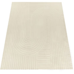 Paco Home - Tapis Salon Chambre Adulte Poils Ras Scandinave Boho Arc Geometrique Uni Crème 120x170 cm