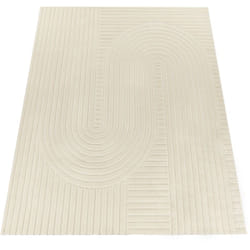 Paco Home - Tapis Salon Chambre Adulte Poils Ras Scandinave Boho Arc Geometrique Uni Crème 160x230 cm