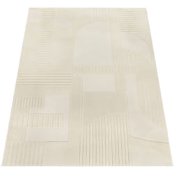 Paco Home - Tapis Salon Chambre Adulte Poils Ras Scandinave Boho Geometrique Uni Crème 160x230 cm