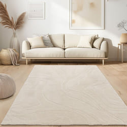 Paco Home - Tapis De Salon Scandinave Court Japandi Boho Motif Abstrait 3D Uni Crème 120x160 cm