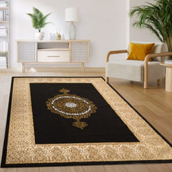 Paco Home - Tapis Salon Chambre Vintage Oriental Motif Abstrait Noir Or 80x150 cm