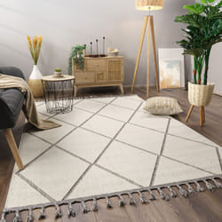 Paco Home - Tapis Salon Chambre Adulte Poils Ras Motif Boho Motif Scandinave Franges 160x220 cm, Gris