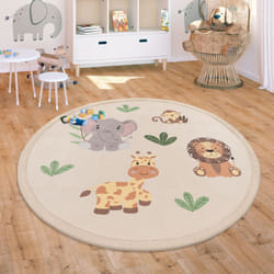 Paco Home - Tapis Chambre Enfant Bebe Fille Garcon Antidérapant Arc-en-ciel Animal Pois Beige, 120 cm rond