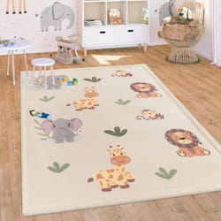 Paco Home Tapis Chambre Enfant Bebe Fille Garcon Antidérapant Arc-en-ciel Animal Pois Beige, 200x280 cm