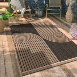 Paco Home Tapis Exterieur Terrasse Salon Cuisine Motif Boho Motif Fleuri Geometrique 160x220 cm, Anthracite