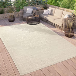 Paco Home - Tapis Exterieur Terrasse Salon Cuisine Vintage Oriental Lavable En Machine 80x150 cm, Crème