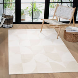 Paco Home - Tapis Salon Chambre Adulte Poils Ras Uni Motif Scandinave Motif Geometrique 80x150 cm, Crème 4