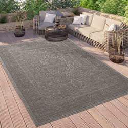Paco Home - Tapis Exterieur Terrasse Salon Cuisine Vintage Oriental Lavable En Machine 160x220 cm, Anthracite 2
