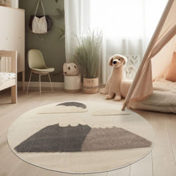 Paco Home - Tapis moderne pour chambre d'enfant Tapis de jeu doux Effet 3D Tons naturels 160 cm rond, Crème 2