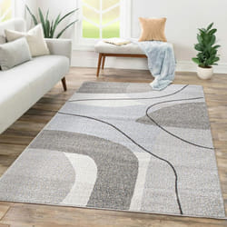 Paco Home - Tapis Salon Chambre Adulte Poils Ras Motif Abstrait Motif Geometrique Vagues 120x170 cm, Beige
