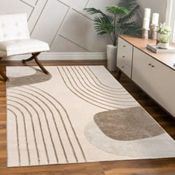 Paco Home - Tapis Salon Chambre Adulte Poils Ras Motif Fleuri Arc-en-ciel Motif Geometrique 200x290 cm, Beige 3