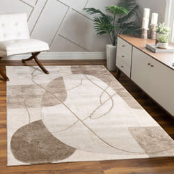Paco Home - Tapis Salon Chambre Adulte Poils Ras Motif Fleuri Arc-en-ciel Motif Geometrique Beige, 120x160 cm