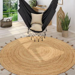 Paco Home - Tapis Rond Salon Jute Motif Ethnique Boho Moderne Fait Main Tapis Naturel 120 cm rond, Naturelle 6