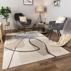 Paco Home Tapis Salon Chambre Adulte Poils Ras Motif Abstrait Motif Geometrique 3D 120x170 cm, Crème 3