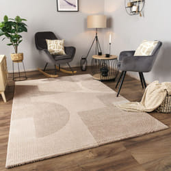 Paco Home - Tapis Salon Chambre Adulte Poils Ras Motif Abstrait Motif Geometrique 3D 120x170 cm, Crème