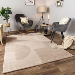 Paco Home - Tapis Salon Chambre Adulte Poils Ras Motif Abstrait Motif Geometrique 3D 160x230 cm, Crème