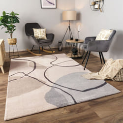 Paco Home - Tapis Salon Chambre Adulte Poils Ras Motif Abstrait Motif Geometrique 3D 200x290 cm, Crème 2