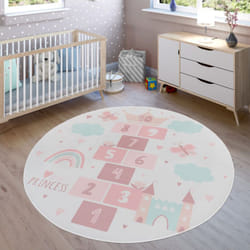 Paco Home - Tapis Chambre Enfant Bebe Fille Garcon Coeur Antidérapant Crème 160 cm rond