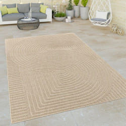 Paco Home - Tapis Exterieur Terrasse Salon Cuisine Motif Abstrait Rayures 3D Beige Crème 120x170 cm