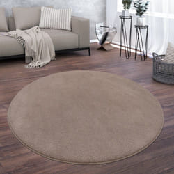 Paco Home - Tapis De Salon Poils Ras Lavable Monochrome Style Moderne Taupe 160 cm rond