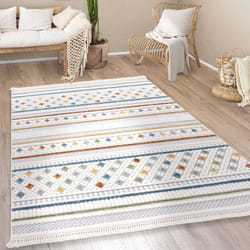 Paco Home - Tapis Salon Chambre Adulte Poils Ras Moderne Boho Ethnique Scandinave Franges 80x150 cm, Multicolore 4