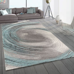 Paco Home - Tapis Salon Chambre Adulte Poils Ras Abstrait Vintage Geometrique Gris Turquoise Beige 60x100 cm