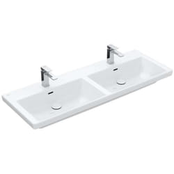 Villeroy&boch - Subway 3.0 - Double-lavabo 130x47 cm, avec trop-plein, trous pour robinetterie, CeramicPlus, blanc alpin 4A71D5R1