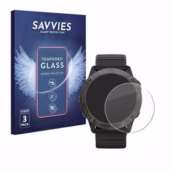 Savvies Verre Trempé pour Garmin Fenix 6X Pro (3 Pièces) Vitre Protection Ecran Film Trempé de Verre Dureté 9H