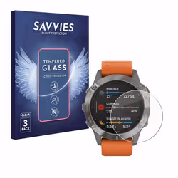 Savvies Verre Trempé pour Garmin Fenix 6 (3 Pièces) Vitre Protection Ecran Film Trempé de Verre Dureté 9H