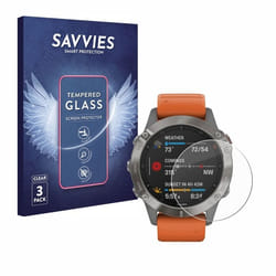 Savvies Verre Trempé pour Garmin Fenix 6 (3 Pièces) Vitre Protection Ecran Film Trempé de Verre Dureté 9H