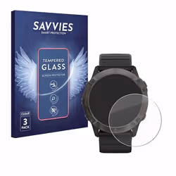 Savvies Verre Trempé pour Garmin Fenix 6X Pro Solar (3 Pièces) Vitre Protection Ecran Film Trempé de Verre Dureté 9H