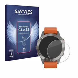 Savvies Verre Trempé pour Garmin Fenix 6 Pro Solar (3 Pièces) Vitre Protection Ecran Film Trempé de Verre Dureté 9H