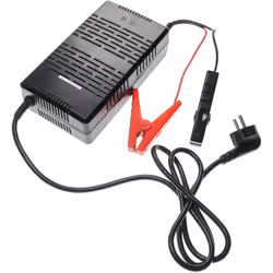Chargeur de qualité pour votre 12.8V batterie de caravance - Connexions : 1x fiche schuko coudée à 90, 2x pinces moteur - Pro ...