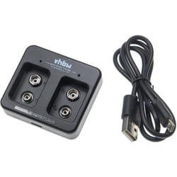 Vhbw - Chargeur de piles 2 slots pour batteries, piles domestiques Ni-Cd, NiMH, Li-ion (piles bloc 9V) - Chargeur micro-USB
