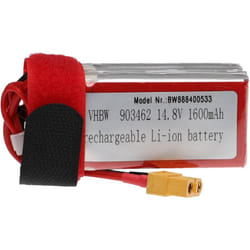 Batterie compatible avec XT60 connecteur pour modéle rc par ex. voiture de course avion (1600mAh, 14,8V, Li-polymère, 75 x 35 x 34 mm) - Vhbw
