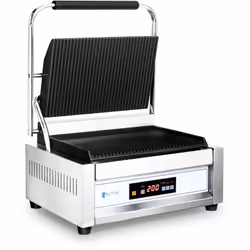 Code du fabricant : 10012043 Le contact grill Royal Catering est parfait pour les cuisines professionnelles, les bars, les fo ...