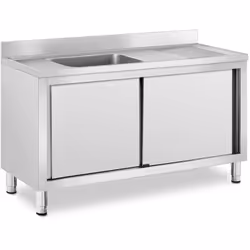 Description générale La table de rinçage en acier inoxydable avec armoire de base et protection contre les éclaboussures est  ...