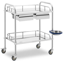 Voiture de laboratoire - Acier inoxydable - 2 étagères 61 x 40 x 13 cm - 2 tiroirs - 20 kg