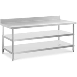 Royal Catering - Table De Travail Adossée Préparation Plan Inox Cuisine 200x90x16,5cm 2 Tablettes
