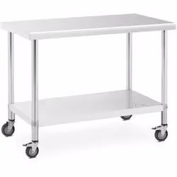 ⭐⭐⭐⭐⭐ Table de travail en acier inoxydable avec roulettes et espace de rangement généreux de marques Royal Catering ✅ Modèle: ...