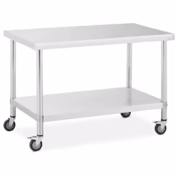 ⭐⭐⭐⭐⭐ Table de travail en acier inoxydable avec roulettes et espace de rangement généreux de marques Royal Catering ✅ Modèle: ...