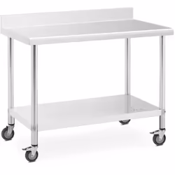 ⭐⭐⭐⭐⭐ Table de travail en acier inoxydable avec roulettes et espace de rangement généreux de marques Royal Catering ✅ Modèle: ...